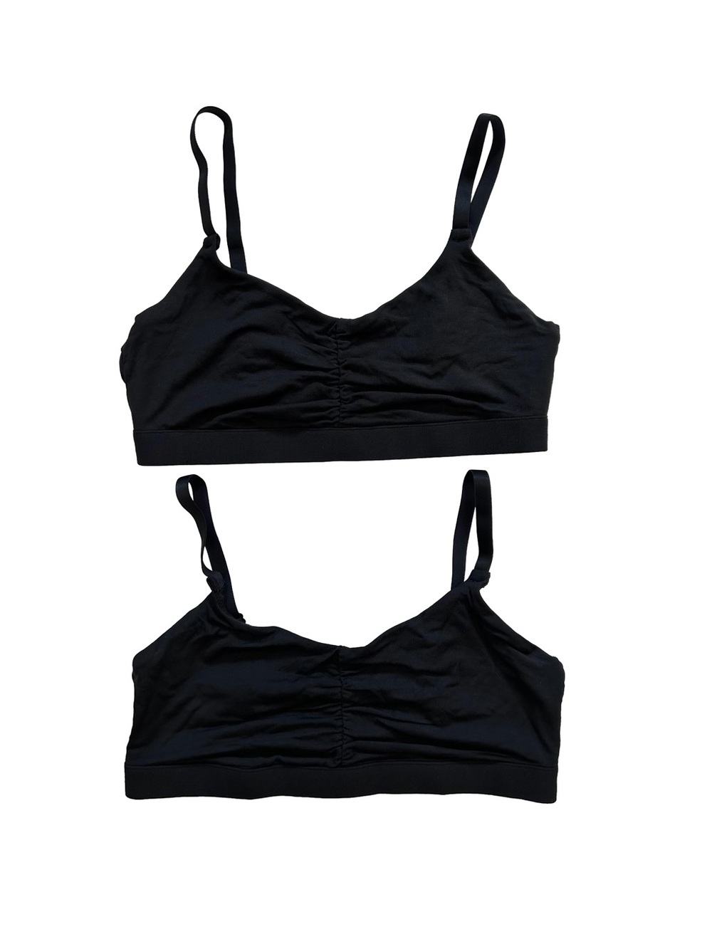 Quince Micro Modal Ruched Bralette bra Set of 2 M black soft NWOT